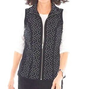 Chicos ZENERGY Reversible Black White Polka Dot Zip Vest SZ 2